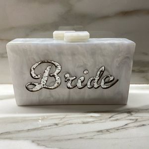 White Acrylic bridal clutch with chain
